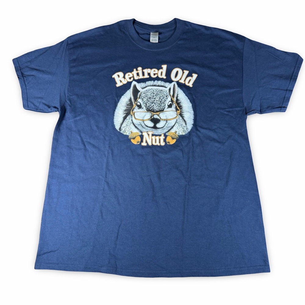 Retired XL T Shirt Heavy Cotton Gildan Navy Blue Funny Tee Old Nut Gift Work